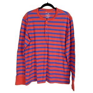 Gap Mens XL Henley Top Button Striped Orange Blue School Preppy Varsity Retro